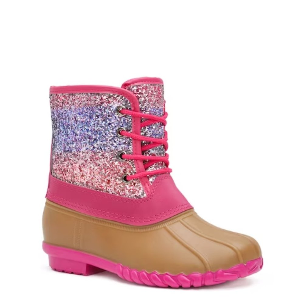 JustFab Kids Ombre Glitter Duck Boots Size 3